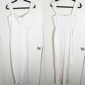 New BHLDN White Crepe Maxi Dress Off Shoulder Draped Neckline Faux Wrap 8